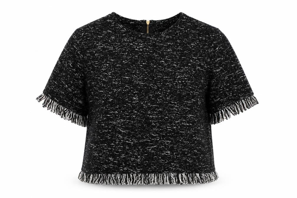 Front view of River Island Black Tunic Women's, size 14, Fringe Accent