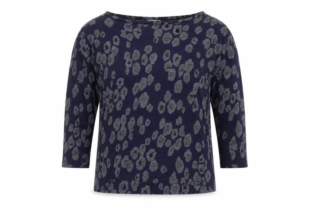 Gap Women's Blue XXS Boat Neck Animal Print Top