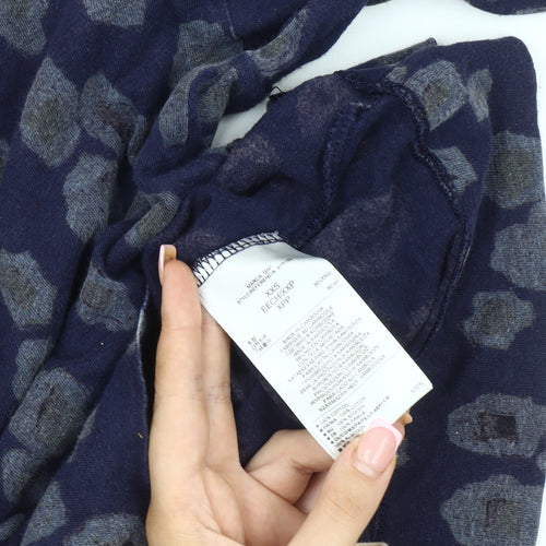 Gap Women's Blue XXS Boat Neck Animal Print Top