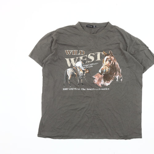 Boohoo Women's Grey T-Shirt Size 18 Western Style