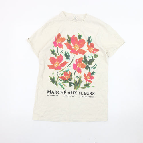 River Island Women's Beige Floral T-Shirt Size 8
