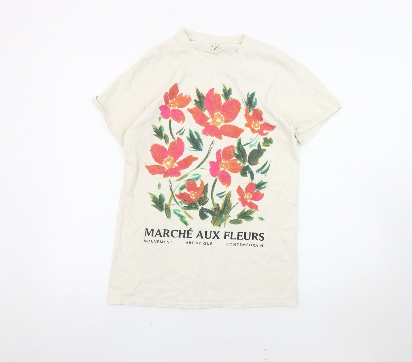 River Island Women's Beige Floral T-Shirt Size 8