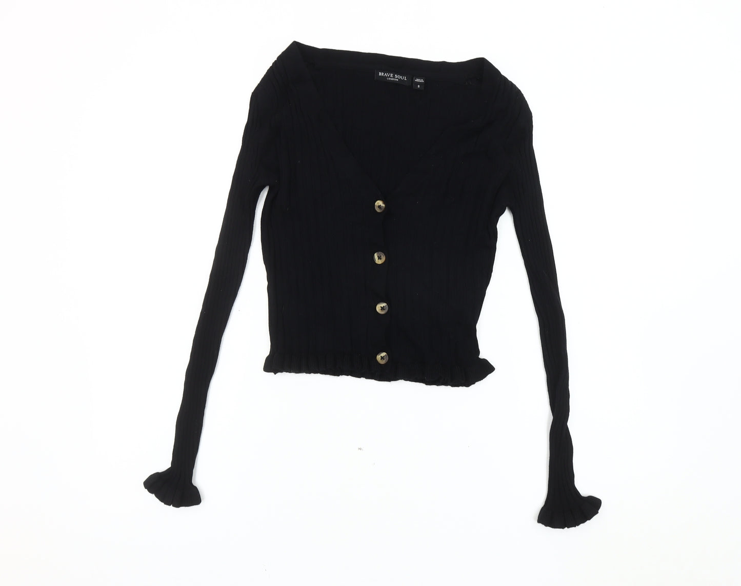 Brave Soul Women's Black Cardigan, Size S - V-Neck Knit