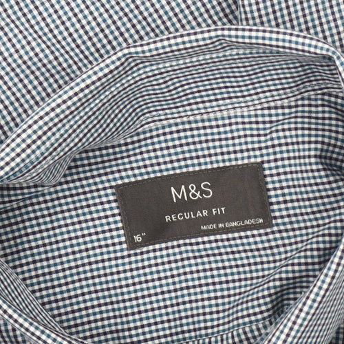 Marks and Spencer Men's Blue Regular Fit Check Shirt