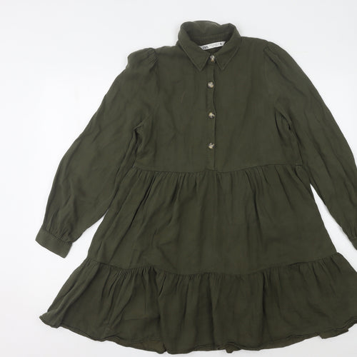 Zara Women's Green XS Shirt Dress with Buttons