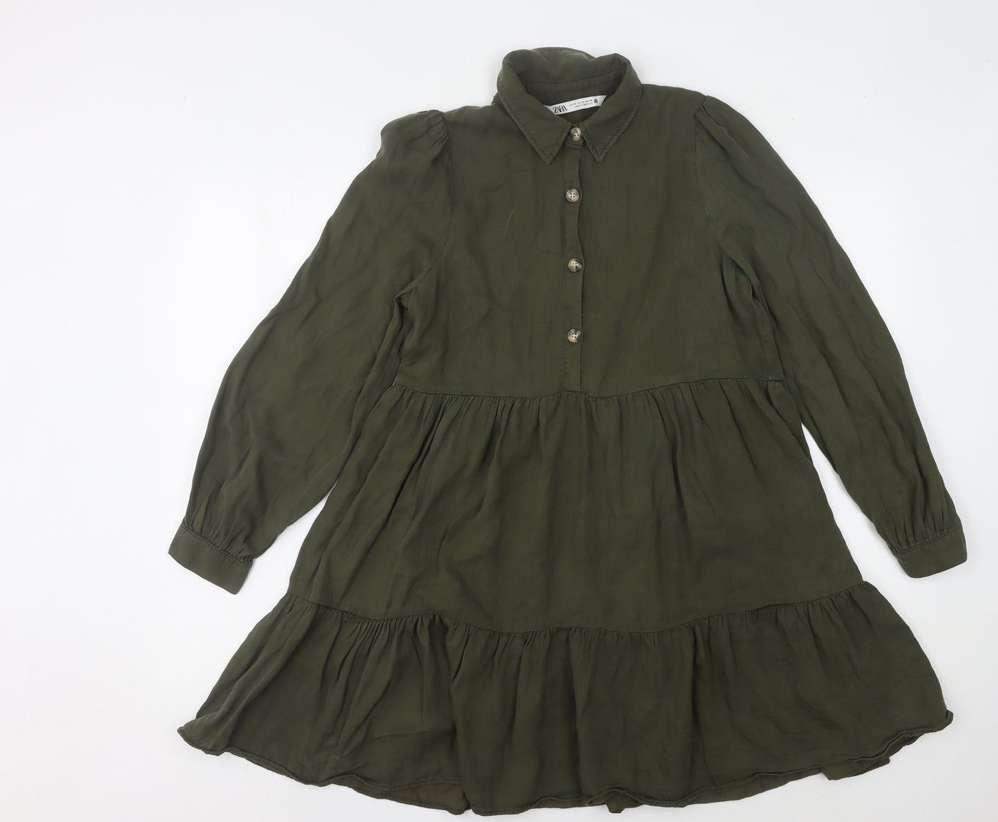 Zara Women's Green XS Shirt Dress with Buttons