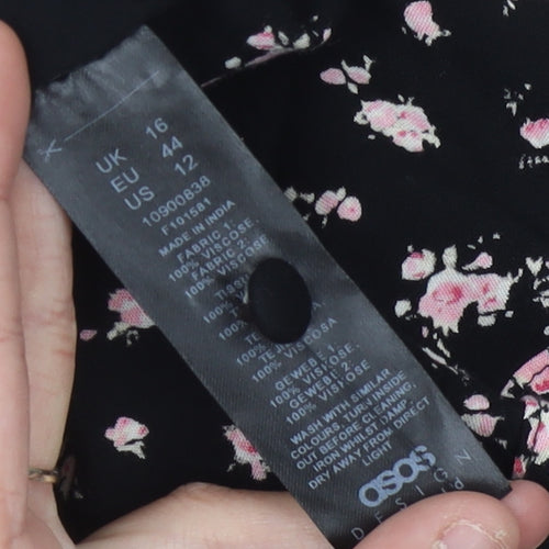 ASOS DESIGN Women's Black Floral Dress Size 16