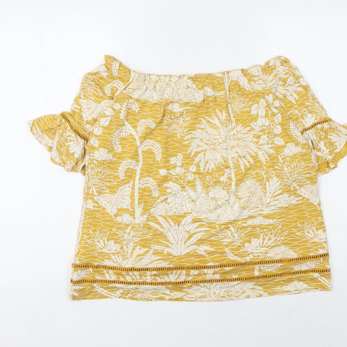 Next Women's Yellow Off Shoulder Floral Top Size 14