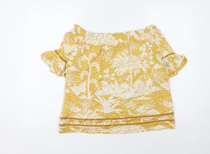 Next Women's Yellow Off Shoulder Floral Top Size 14