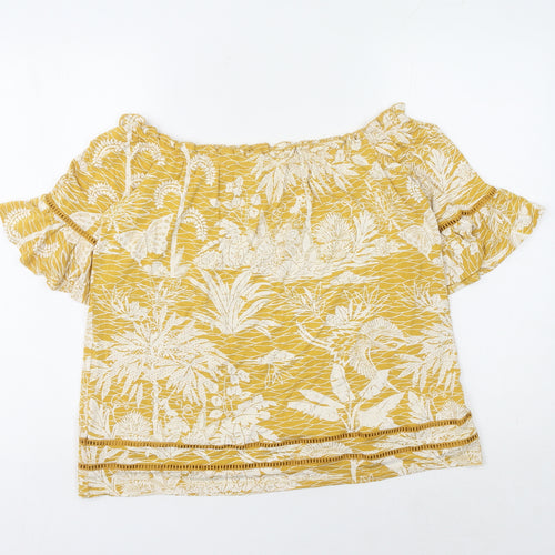 Next Women's Yellow Off Shoulder Floral Top Size 14