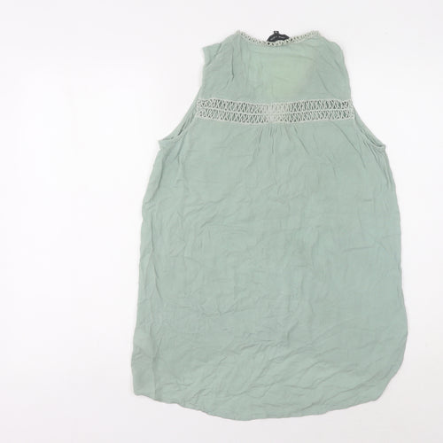 New Look Women's Green V-Neck Crochet Tank Top - Size 10