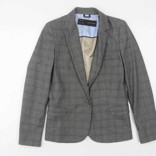 Zara Basic Grey Plaid Blazer Women's M Single-Breasted