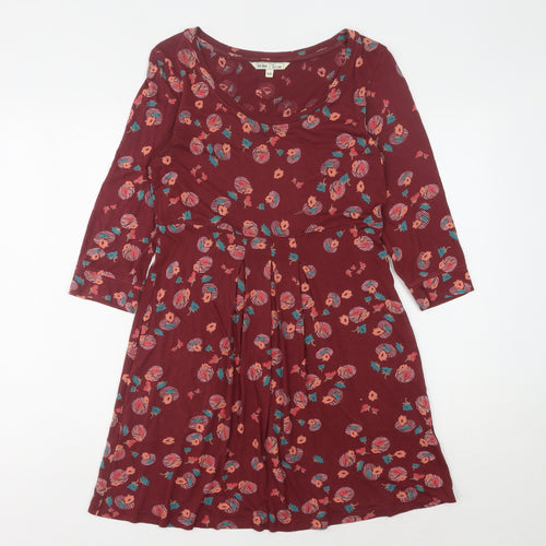 Fat Face Women's Red Floral A-Line Dress - Size 10