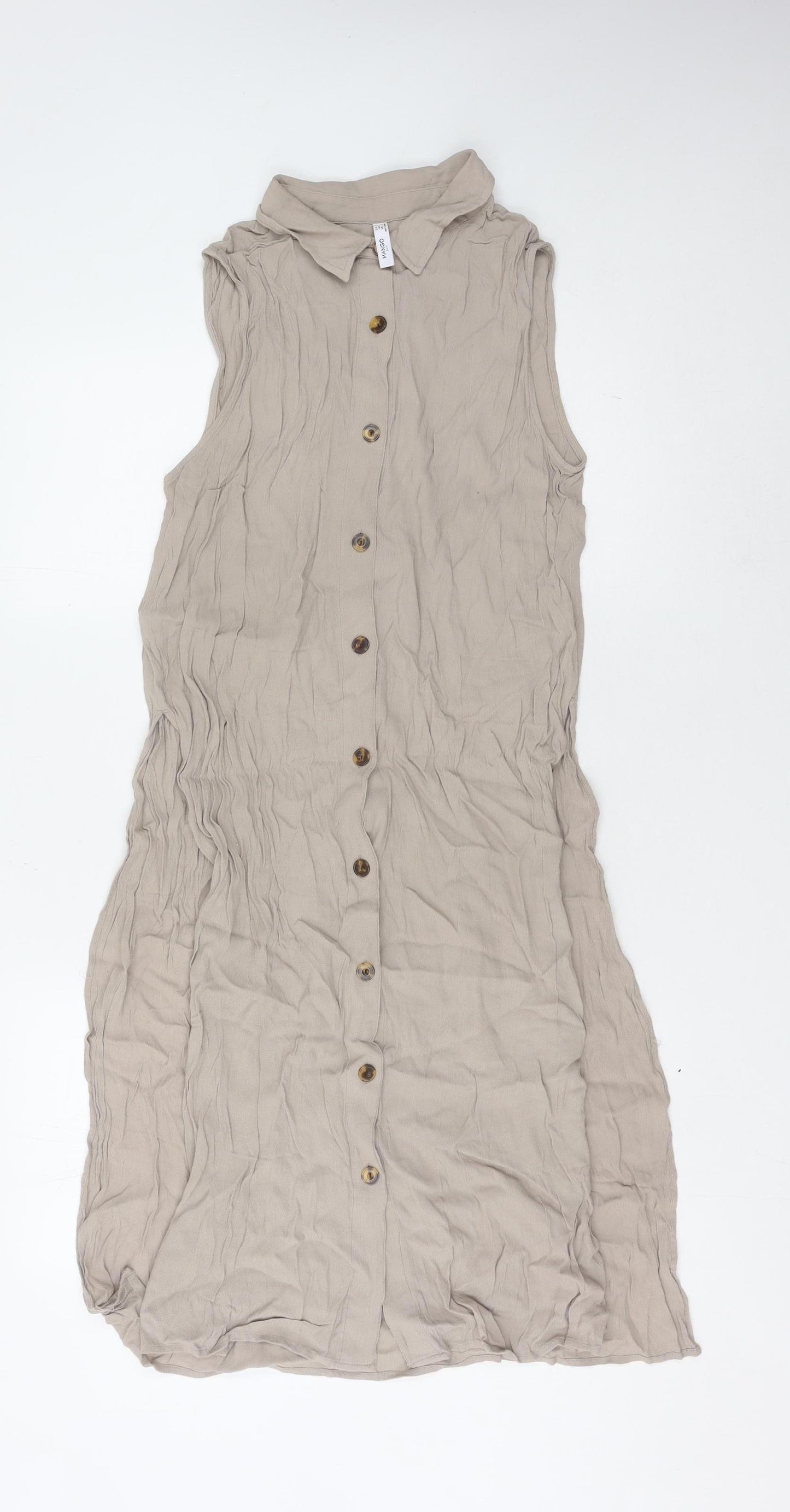 Mango Beige Sleeveless Shirt Dress, Size 10