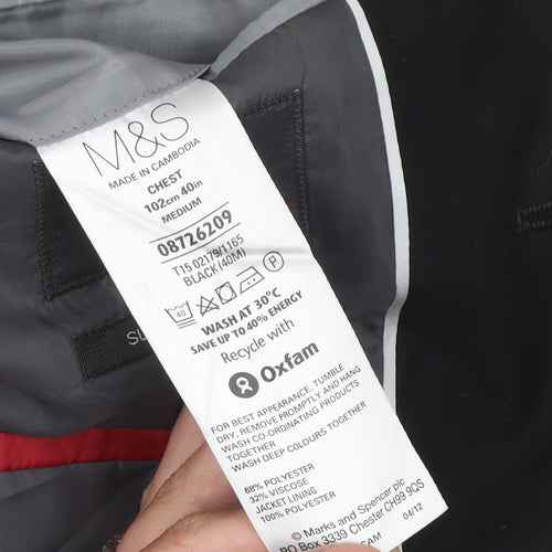 Marks and Spencer Men's Black Suit Jacket - M, Formal, Single-Breasted