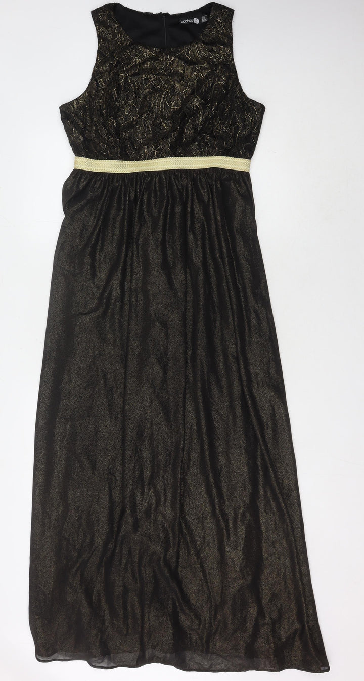 Boohoo Women's Black Floral Sleeveless Long Dress Size 16