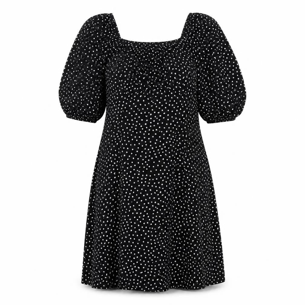 Front view of Stella Morgan Women's Black Polka Dot Dress, size 10