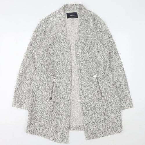 Stradivarius Womens Grey Open Front Cardigan Size 12 Zip Accents