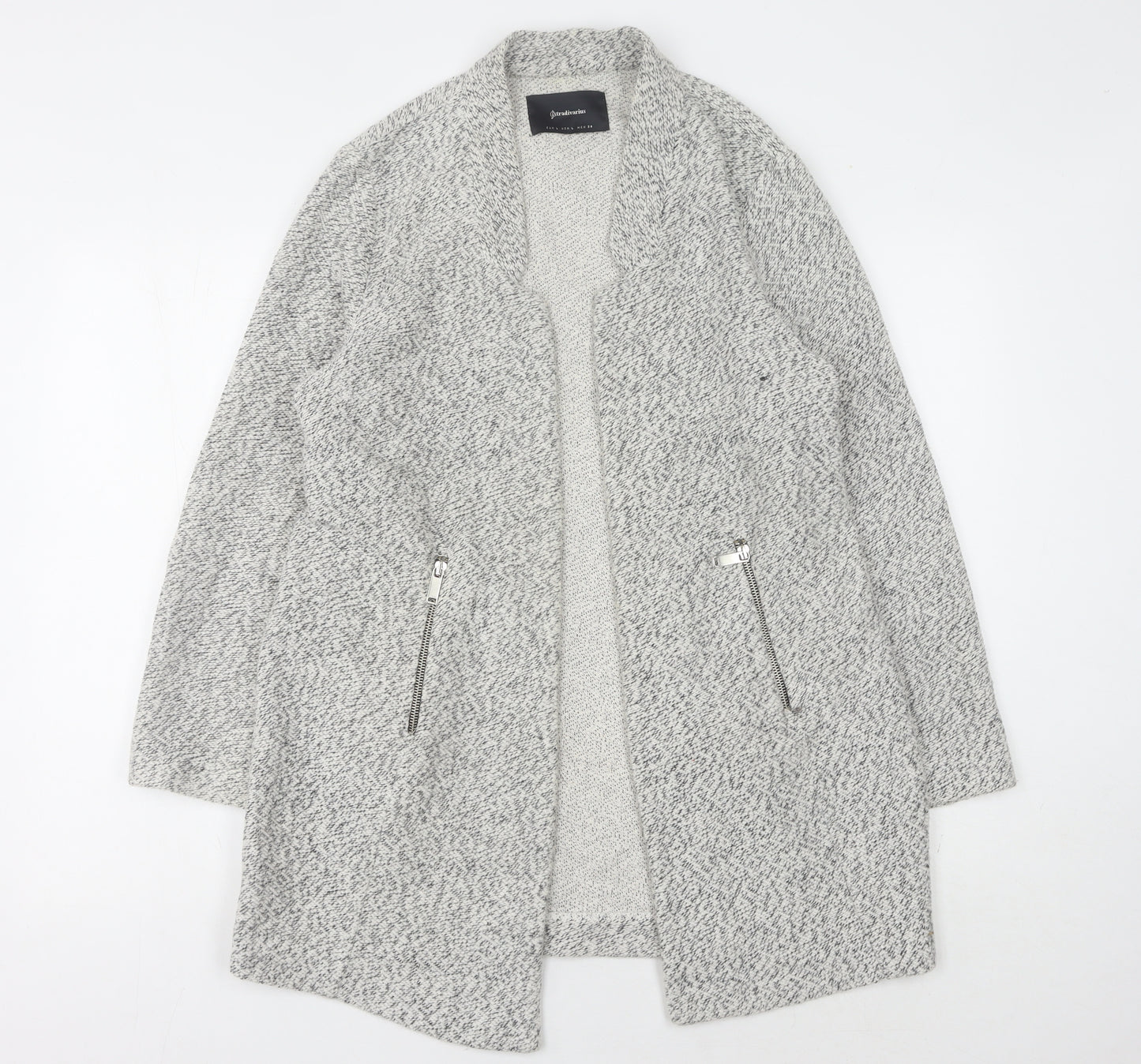 Stradivarius Womens Grey Open Front Cardigan Size 12 Zip Accents