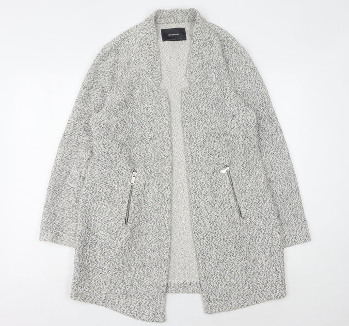 Stradivarius Womens Grey Open Front Cardigan Size 12 Zip Accents
