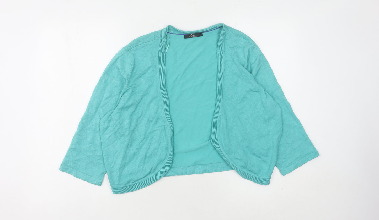 Bm Collection Women’s Green Open Front Cardigan, Size L, Knit, Excellent
