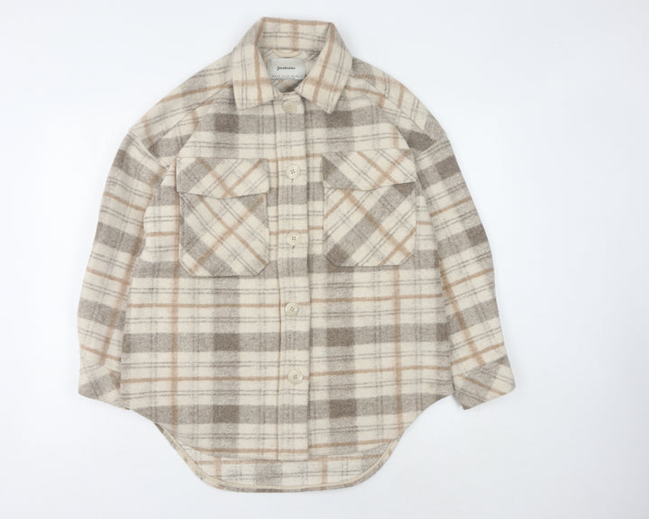 Stradivarius Women's Beige XS Checkered Jacket