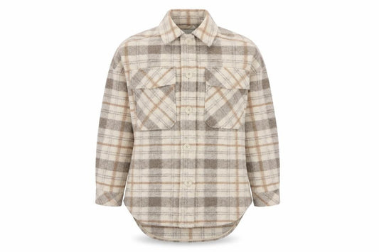 Front view of Stradivarius Women's Beige XS Checkered Jacket