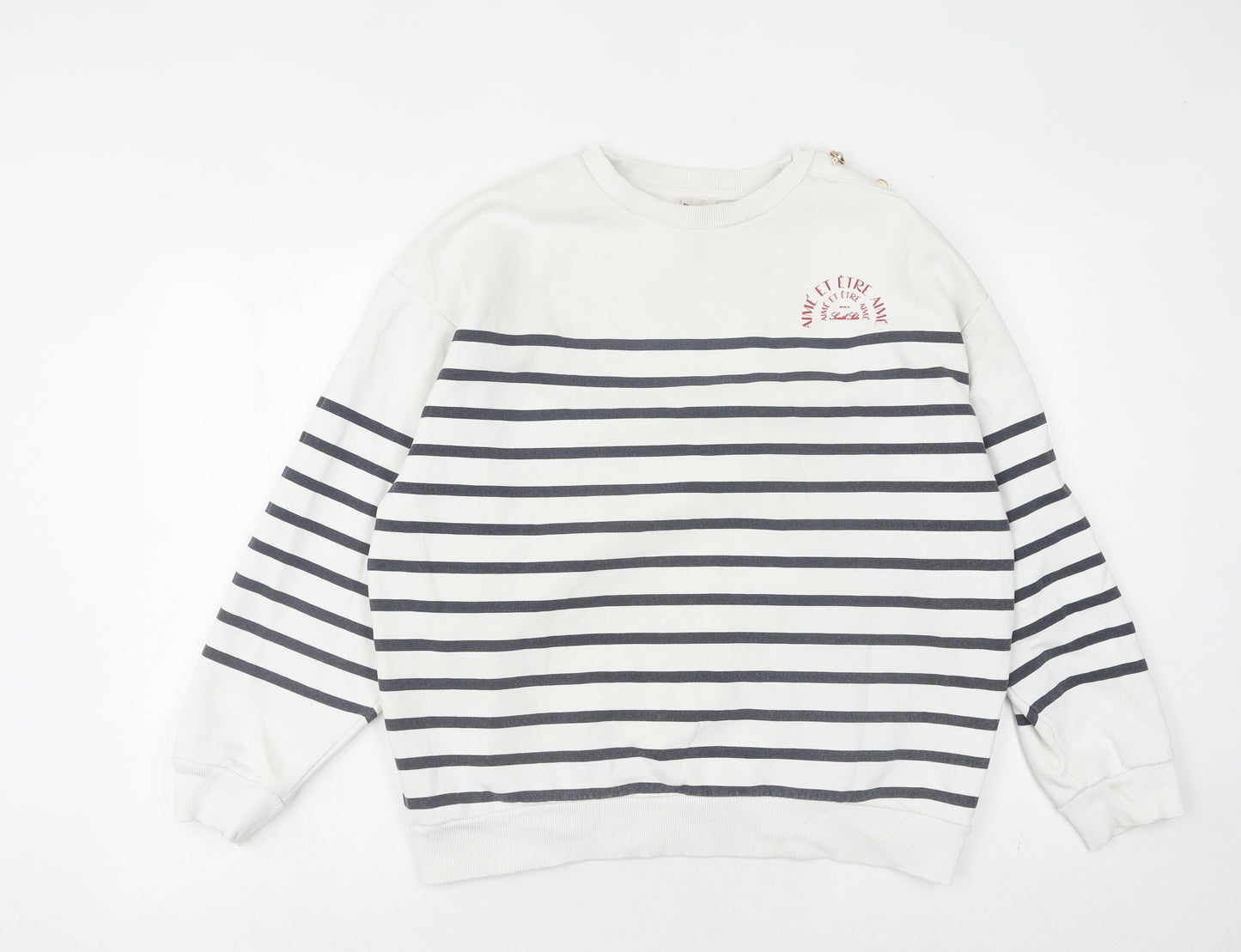 River Island Women's White Striped Sweatshirt M