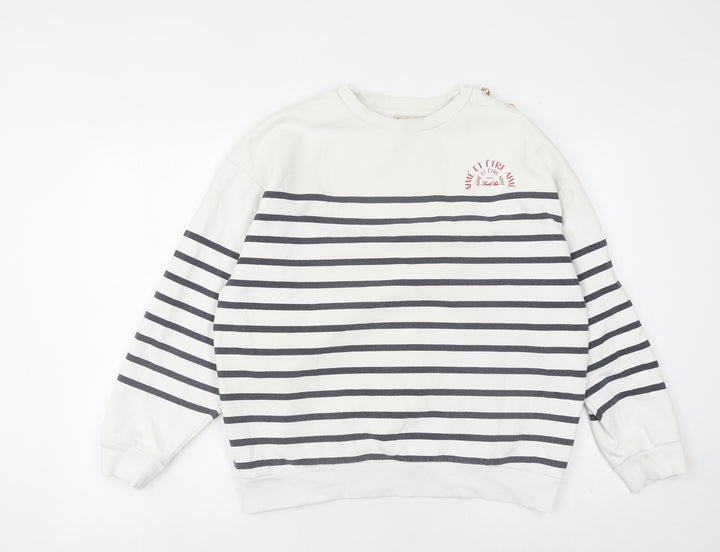 River Island Women's White Striped Sweatshirt M