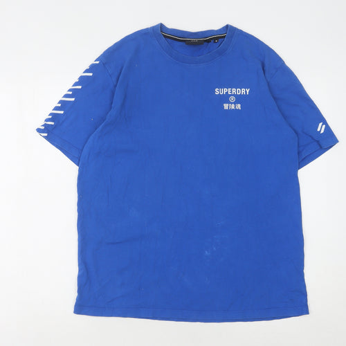 Superdry Men's Blue T-Shirt, M, Crew Neck, Logo Detail