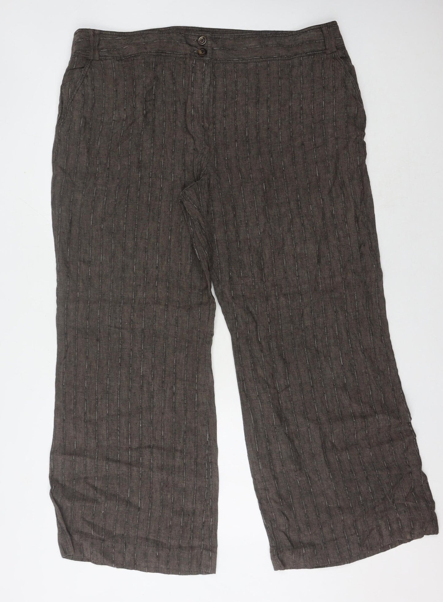 Marks and Spencer Women Brown Striped Linen Trousers