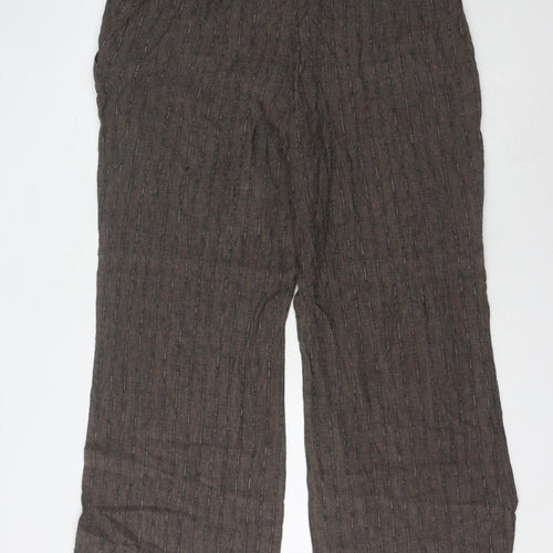 Marks and Spencer Women Brown Striped Linen Trousers
