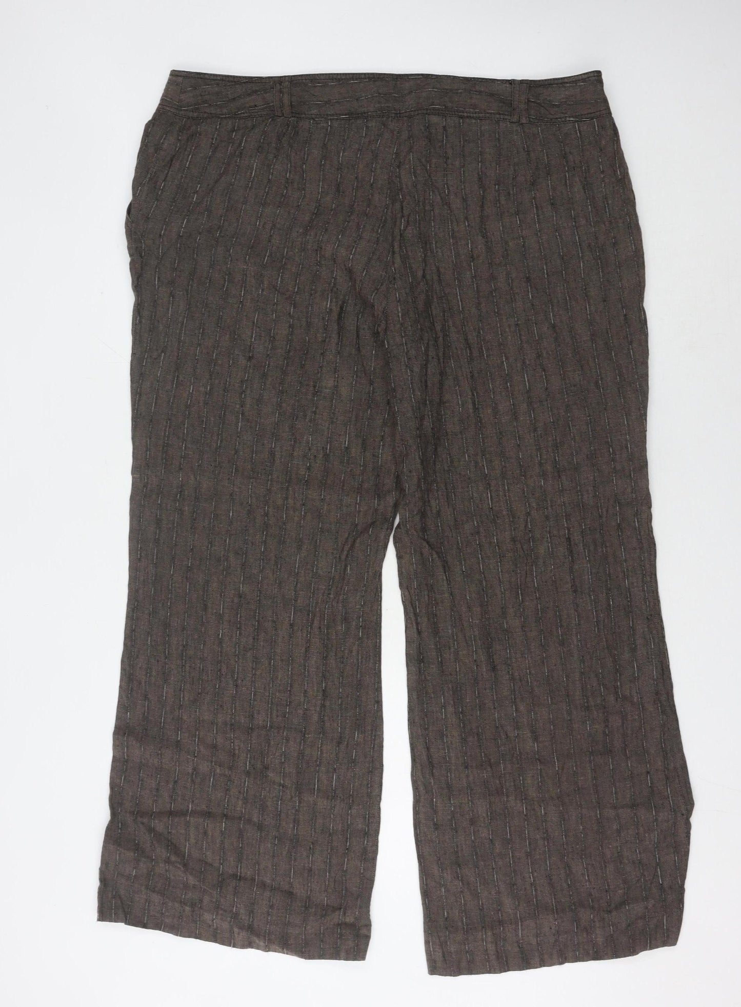 Marks and Spencer Women Brown Striped Linen Trousers