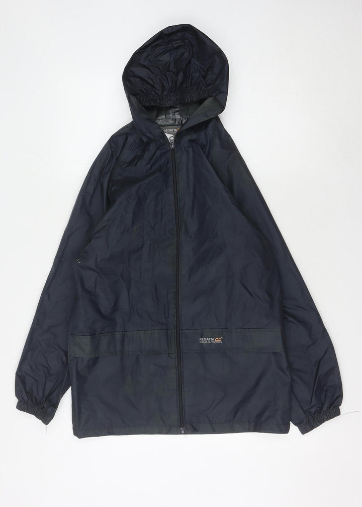 Regatta Boys Blue Hooded Rain Coat, Size 12, Lightweight