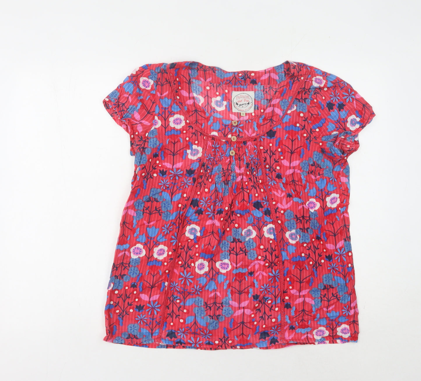 Mantaray Women's Red Floral Blouse, Size 14
