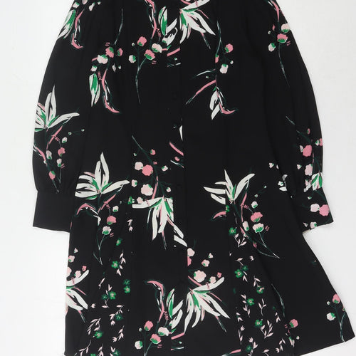 Marks and Spencer Women's Black Floral Collared Dress Size 10