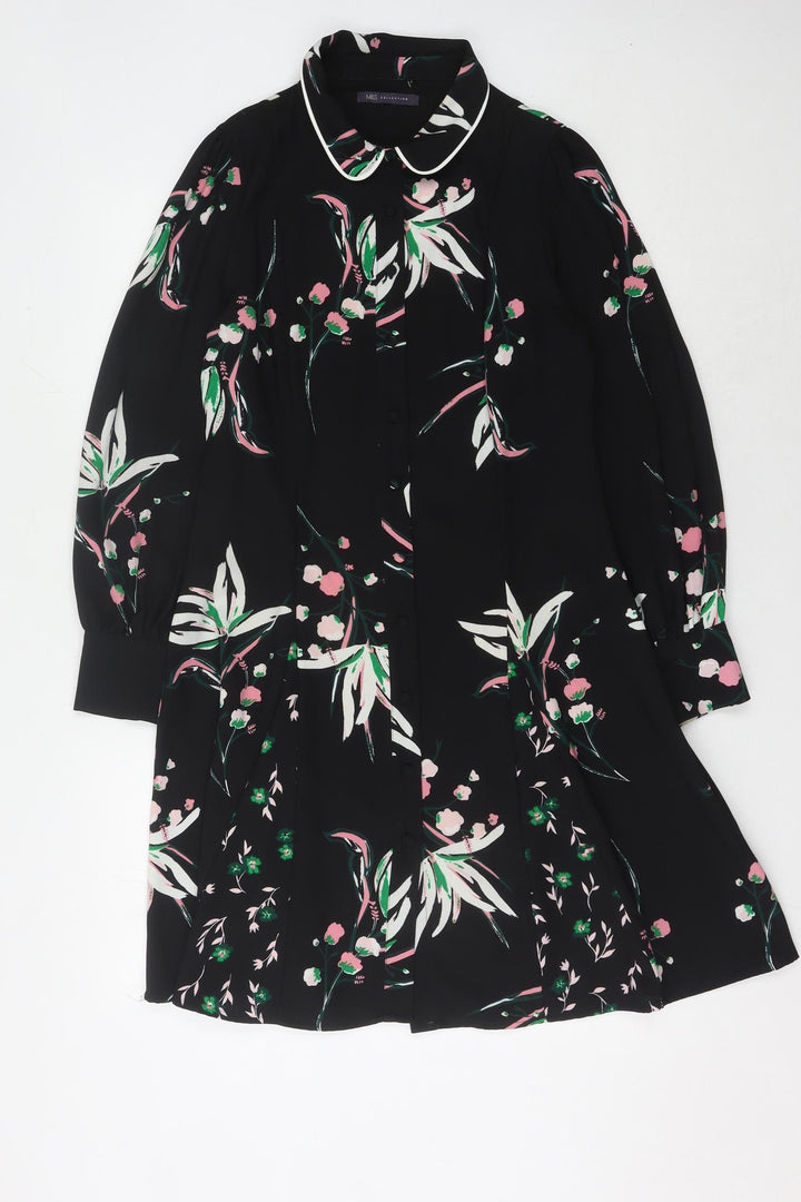 Marks and Spencer Women's Black Floral Collared Dress Size 10