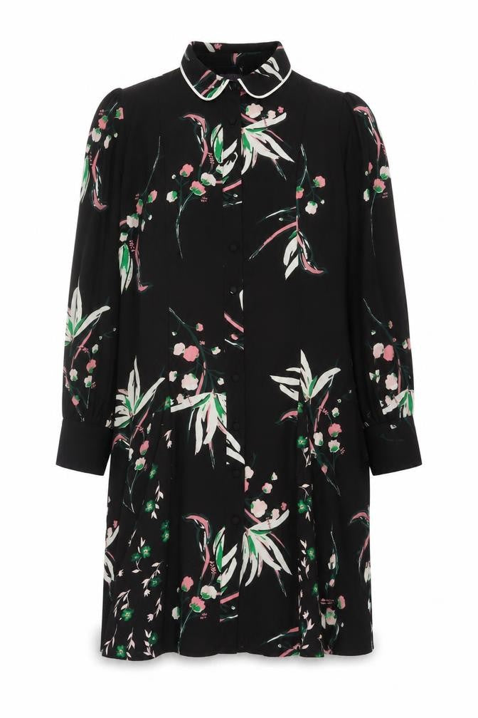 Front view of Marks & Spencer Women's Black Floral Collared Dress, size 10