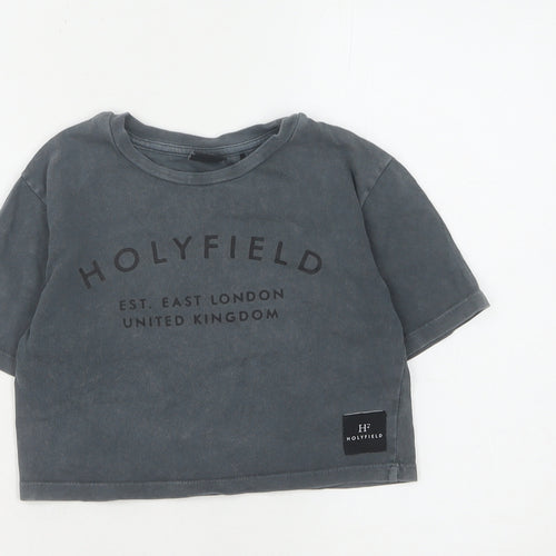 Holyfield Girls Black Cropped T-Shirt XS 8-10 Yrs
