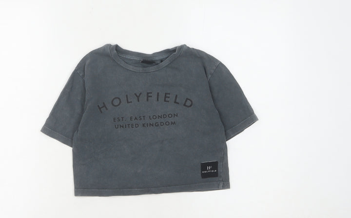 Holyfield Girls Black Cropped T-Shirt XS 8-10 Yrs