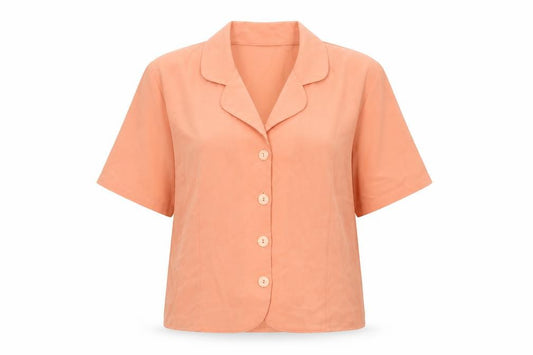 Front view of Classics Woman Orange Collared Blouse -, size 16, Short Sleeve