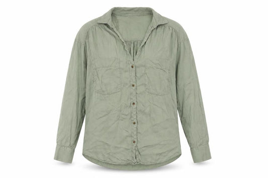 Front view of Zara Women's Green Cotton Button-Up Shirt, size 6