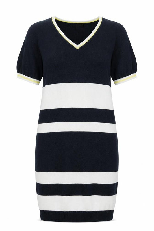 Front view of Next Women's Black and White Striped Dress, size 10