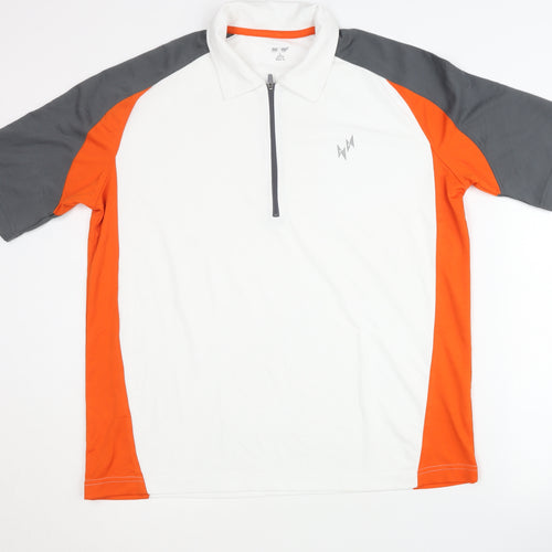 SHAMP Men's Polo Shirt, Large, White/Orange/Grey
