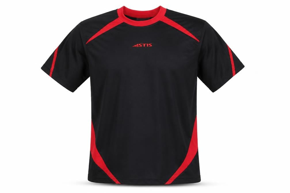 Front view of Astis Men's Black Crew Neck Jersey T-Shirt, size M