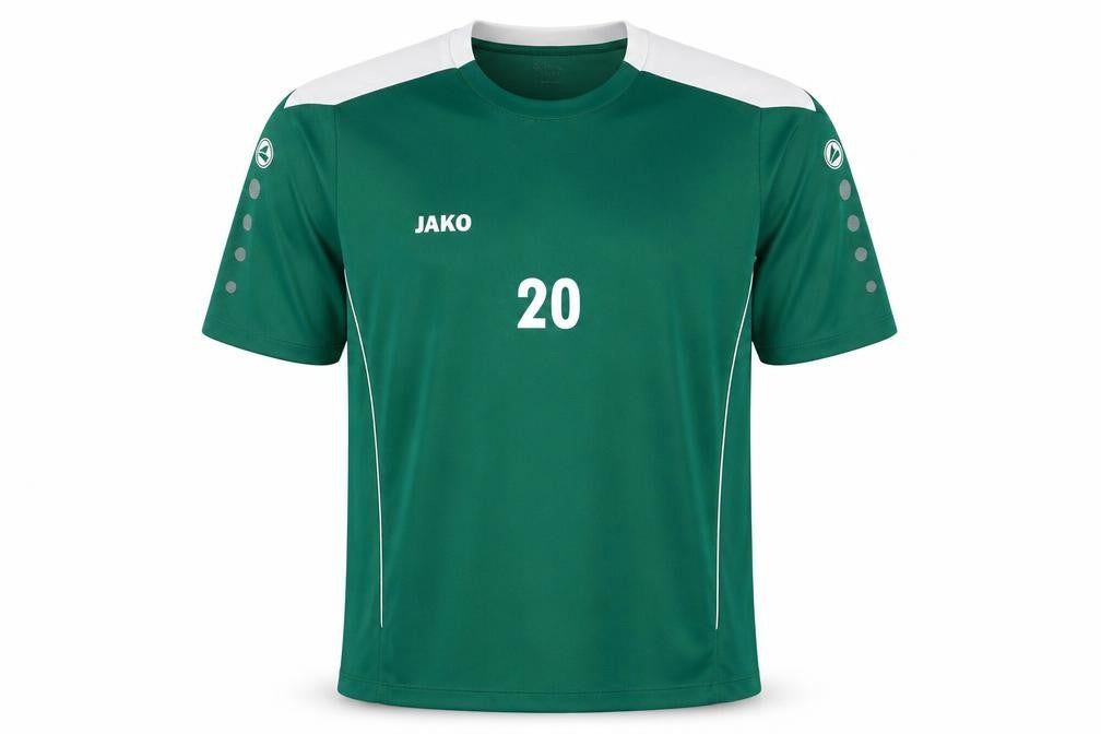 Front view of Jako Men's Green Short Sleeve Jersey, size M