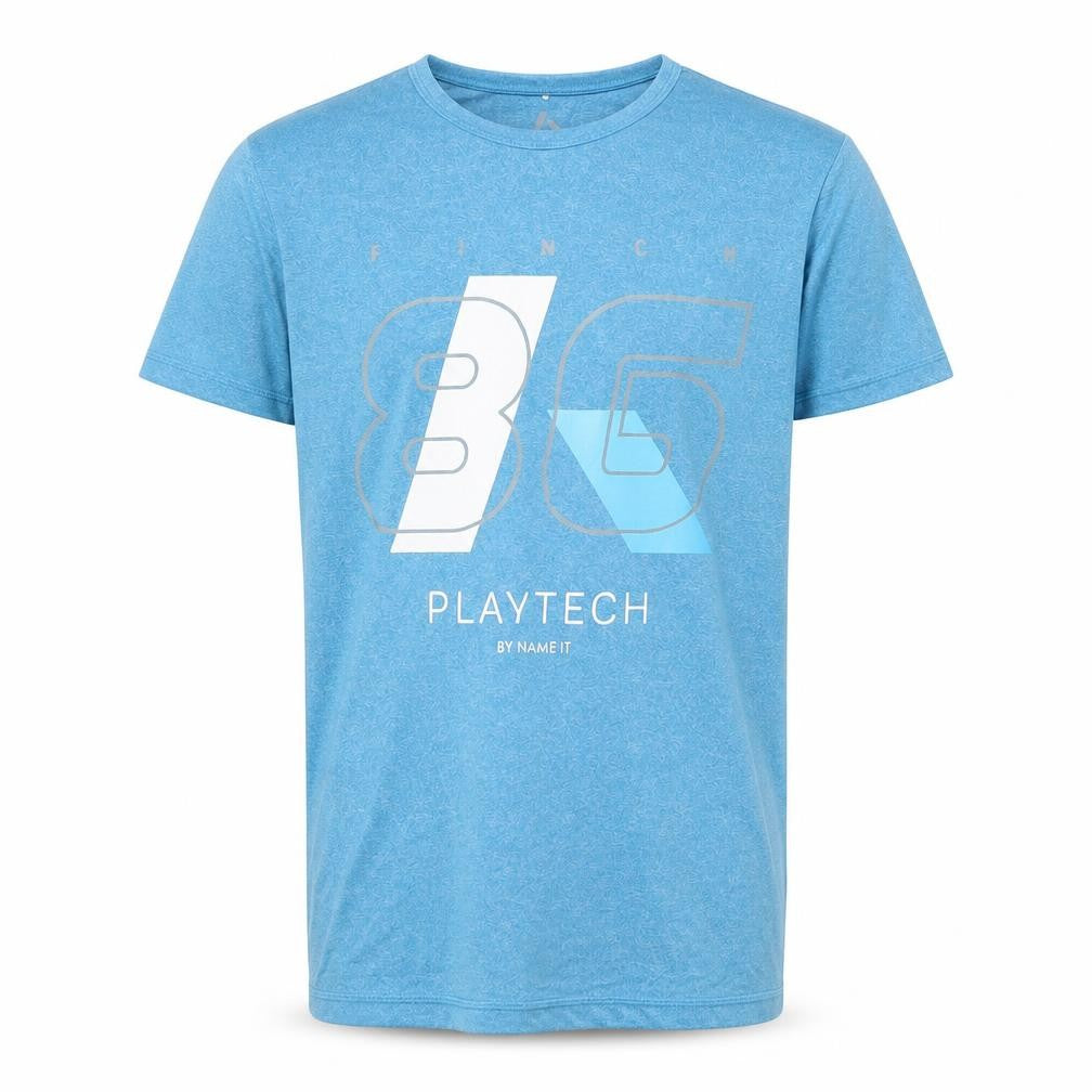 Front view of NAME IT boys’ blue graphic t-shirt, size 10, years, casual