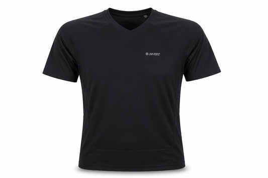Front view of Hi-Tec Men's Black Sports T-Shirt, size S, Quick Dry