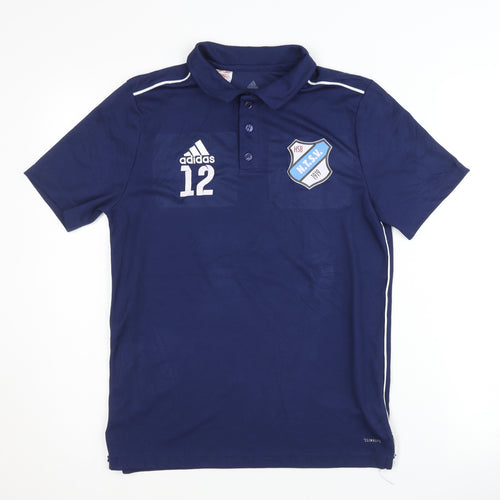adidas Boys Blue Polo Top L Short Sleeve Football
