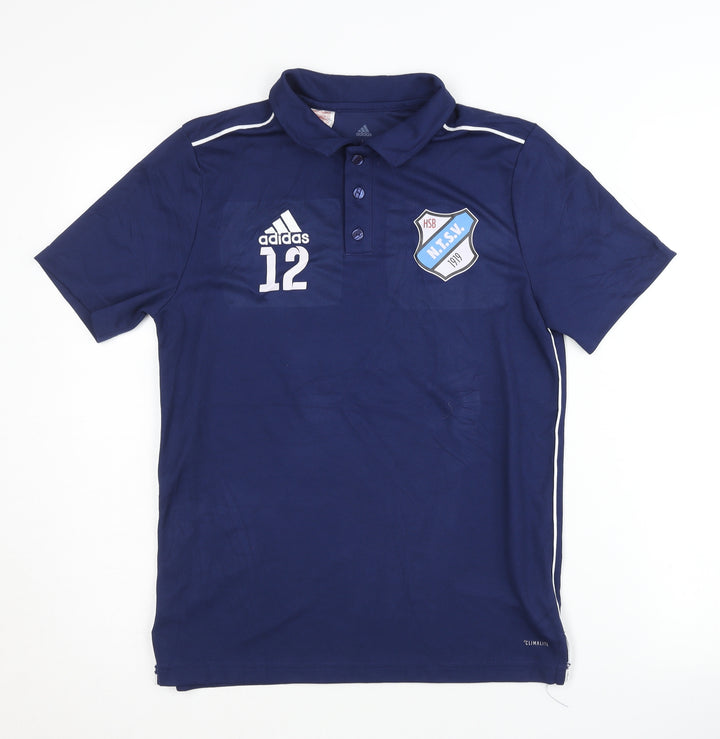 adidas Boys Blue Polo Top L Short Sleeve Football